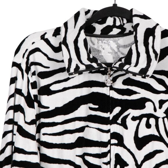 Zebra Print Full Zip Fleece Jacket XL Womens Threehearts Black White Soft Fleece - Picture 2 of 5